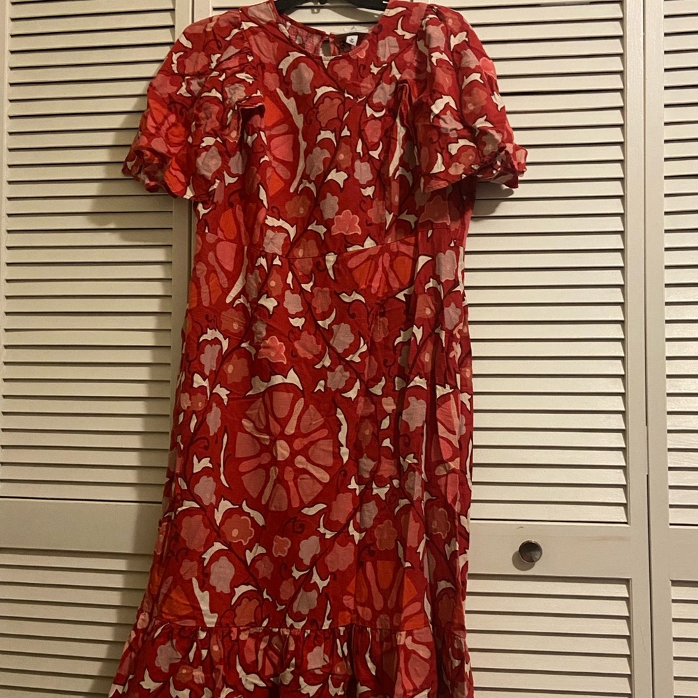 Red Floral Dress with Ruffle Hem